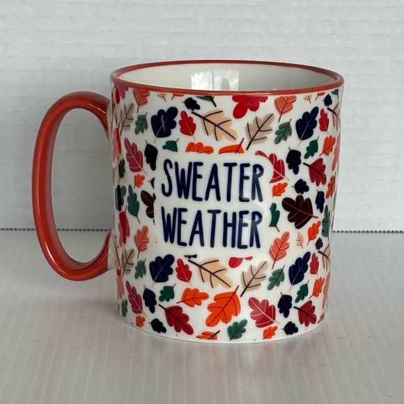 10 Strawberry Street Sweater Weather Ceramic Mug Fall Winter Leaves 14 oz Cup - Picture 3 of 8